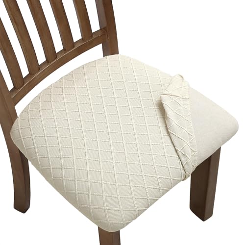 Stretch Dining Chair Seat Covers - 6 Pack Washable Cushion Slipcovers, Beige