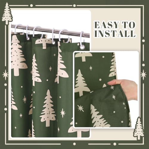 Irenare Christmas Tree Shower Curtain with Ruffle, Green (72x72) Holiday Bath Decor