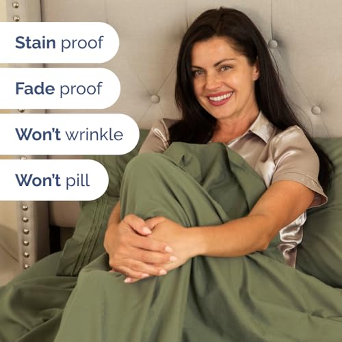 Twin Size Bed Skirt with Pillowcases - Sage Green, Wrinkle-Free Microfiber, Adjustable Fit