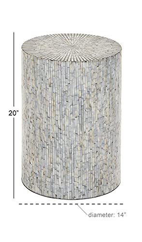 Mother of Pearl Mosaic Side Table, Light Blue Round Accent Table 20-inch