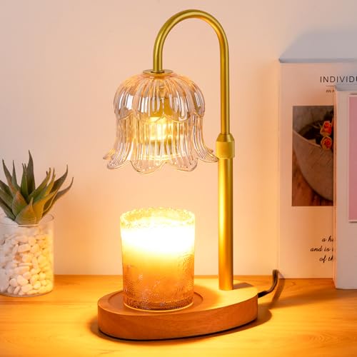 Dimmable Electric Candle Warmer Lamp with Timer - Amber Glass Flower Shade