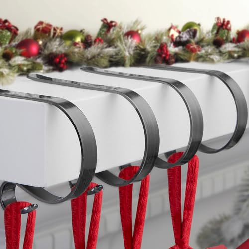 Scratch-Free Adjustable Christmas Stocking Holders for Mantle, Set of 4