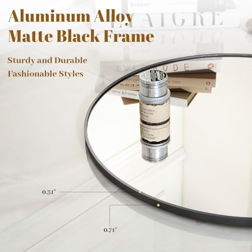 30-Inch Round Bathroom Mirror, Black Metal Frame Wall Mirror