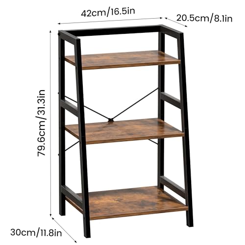 3-Tier Ladder Bookshelf, Small Industrial Storage Rack for Home and Office