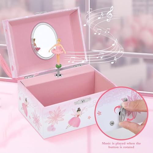 Spinning Ballerina Musical Jewelry Box for Kids - Wooden Storage Chest