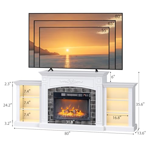 80-Inch Fireplace TV Stand for 90-Inch TVs with LED Lights and Storage