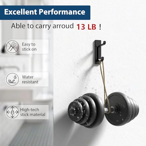 Pickpiff Heavy Duty Adhesive Hooks 13LB Black Double Wall Hooks 4 Pack