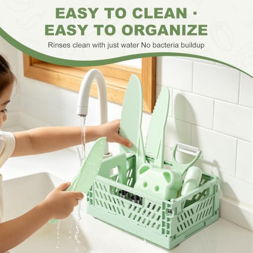 17-Piece Safe Toddler Cooking Set with Storage Basket and Apron