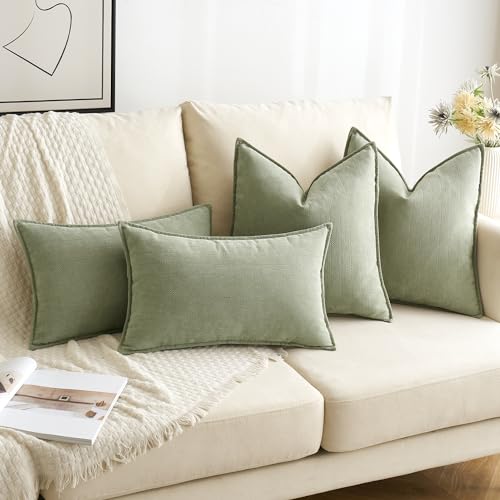 MIULEE Sage Green Chenille Decorative Throw Pillow Covers 20x20 - Set of 2