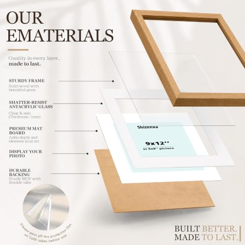 Shizenxa Natural 9x12in Picture Frame with Mat for 6x8 Photos - Pack of 1