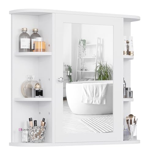 Shintenchi Wall-Mounted Bathroom Medicine Cabinet with Mirror - White
