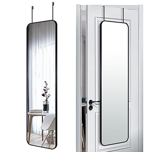 47x14 Full Length Over the Door Wall Mounted Mirror - Black Aluminum Frame