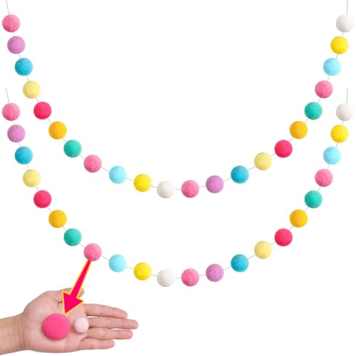 Large Spring Felt Ball Garland (13ft) - Colorful Pom Pom Hanging Decor