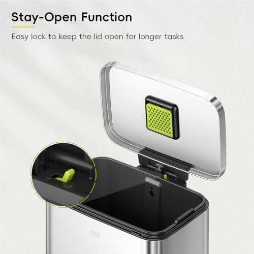 EKO Madison 50L Brushed Stainless Steel Kitchen Step Trash Can with Soft Close Lid