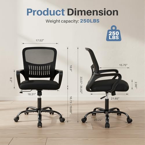 Ergonomic Mid-Back Mesh Office Chair with Lumbar Support & Rocking Mode