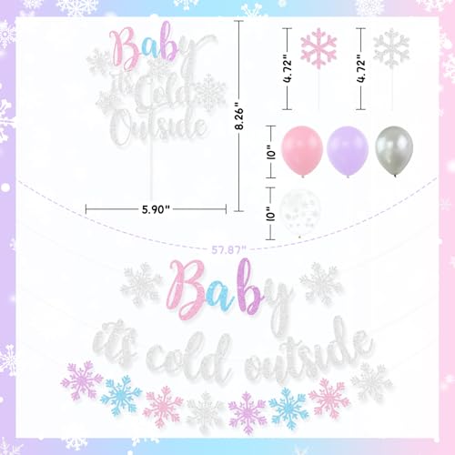 Winter Wonderland Baby Shower Party Decorations Kit with Snowflake Banners Balloons and Cake Toppers