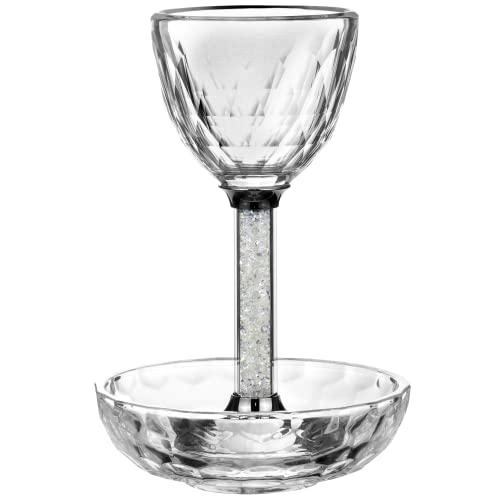 Crystal Kiddush Cup and Saucer Set - 4oz Elegant Wine Cup for Shabbat