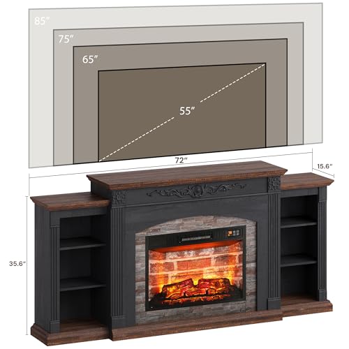 72" Electric Fireplace with Mantel, TV Stand for TVs Up to 80",