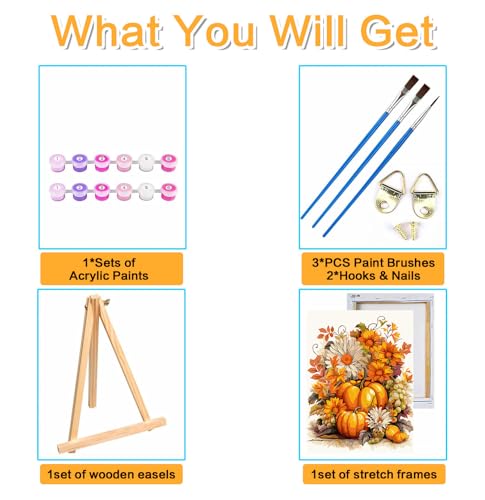 Meothan Paint by Numbers Kit for Adults with Framed Canvas & Wooden Easel - 12x16in