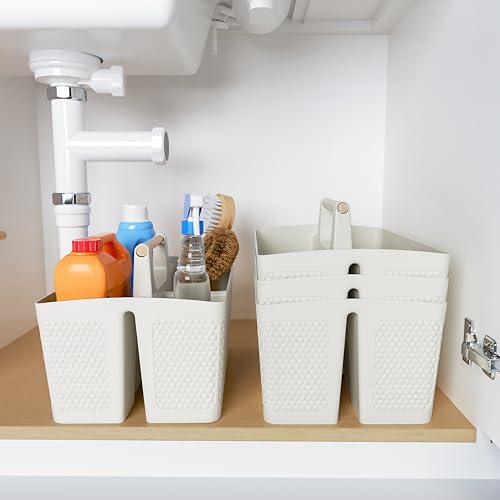 Portable Shower Caddy with Wooden Handle - 3-Compartment Bathroom Organizer