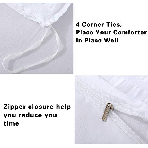 White Queen Seersucker Duvet Cover Set - Soft Washed Microfiber Bedding