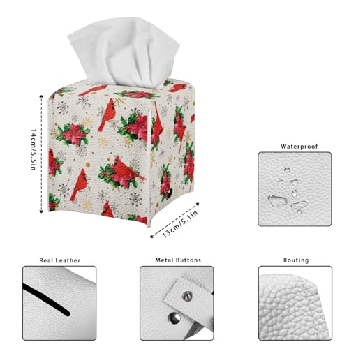 Cardinal Poinsettia PU Leather Tissue Box Cover - Doginthehole, Decor Box Holder
