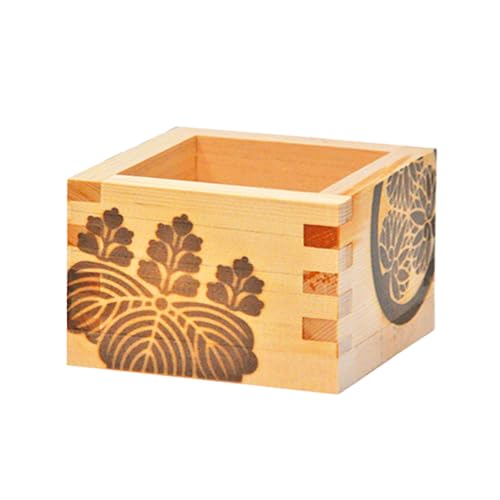 Japanese Hinoki Cypress Sake Cup - Traditional Masu with Crest Design, 6 oz