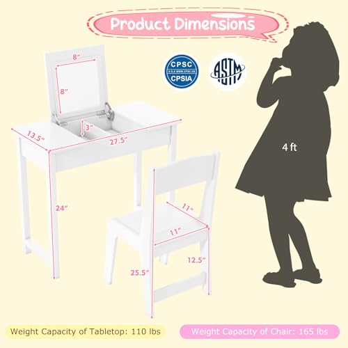 Kids 2-in-1 Vanity Set with Flip Top Mirror and Chair - Wooden Desk