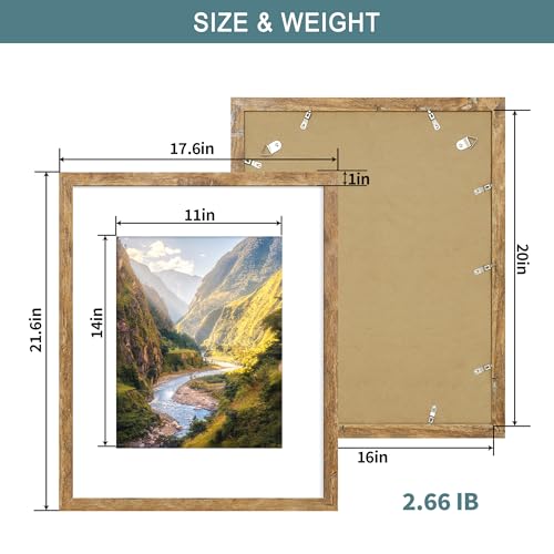 16x20 Rustic Brown Wood Picture Frame Set of 2 with Mat for 11x14 Photo
