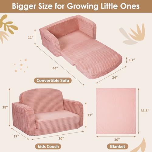 2-in-1 Convertible Toddler Sofa Chair with Blanket - Corduroy Kids Couch