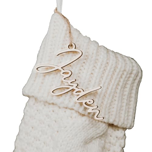 Personalized Wooden Christmas Stocking Tag - Custom Holiday Name Tag
