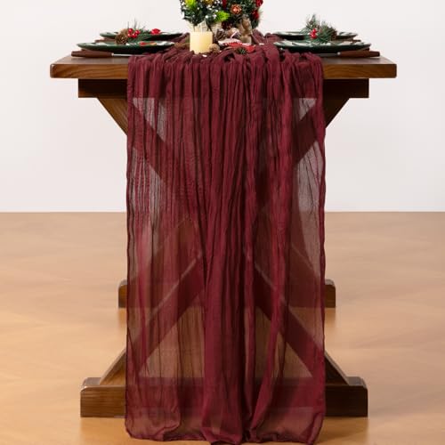 Jimtx 3 Pack Burgundy Cheesecloth Table Runners Fall Boho Decor 17x108 inches