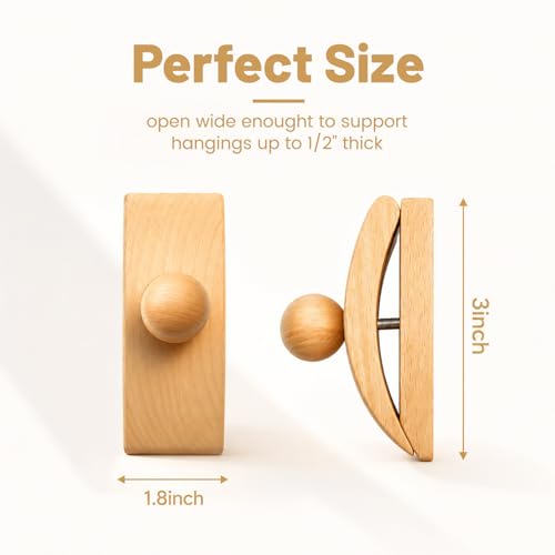 Wooden Tapestry Hangers for Wall Display - 4 Pack Quilt & Rug Clips