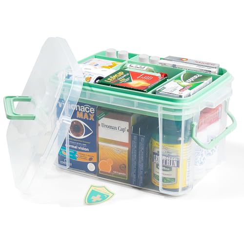 15qt Clear Medicine Organizer Box with Tray and Handle, Medical Storage Case
