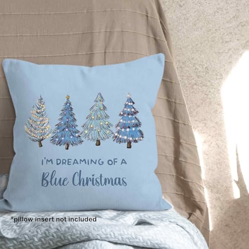 MONALET Blue Winter Christmas Throw Pillow Cover 18x18in | I'm Dreaming of a Blue Christmas