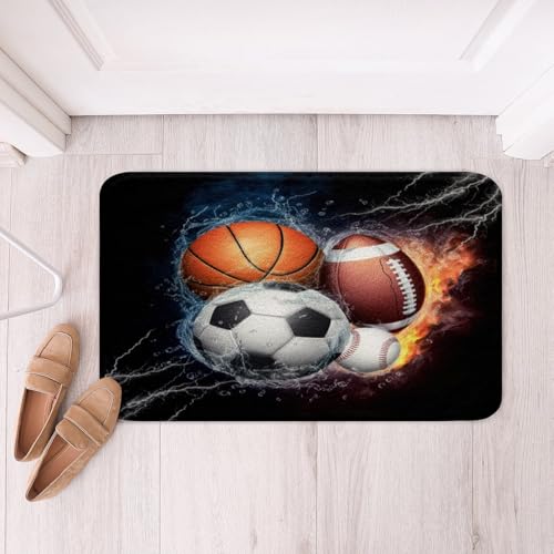 Sports Bath Mat 20x32 Inch Non-Slip Bathroom Rug for Kids Sports Room