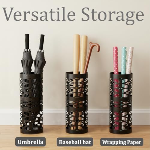 Black Metal Umbrella Stand, Freestanding Round Holder for Entryway & Office