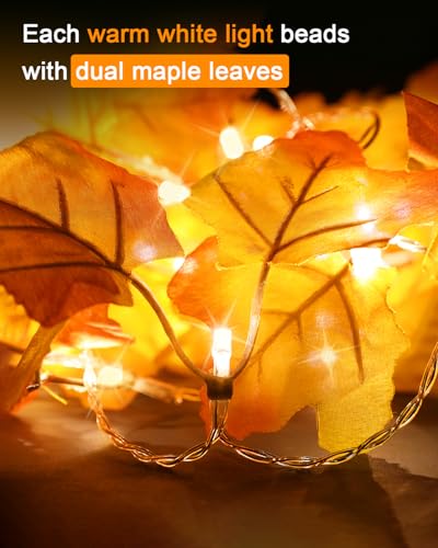 Lighted Fall Garland Maple Leaf String Lights - 2 Pack 16.4ft Battery Operated