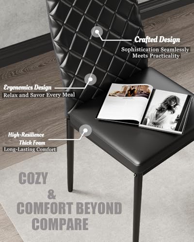 5-Piece Dining Table Set for 4, Modern Tempered Glass Table and PU Leather Chairs