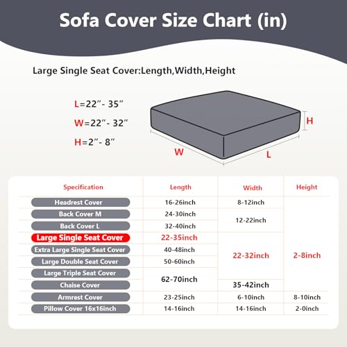 Universal Stretch Couch Cushion Cover - Washable Sofa Seat Slipcover, Gray