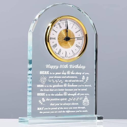 80th Birthday Crystal Clock Plaque - Personalized Gift for Mom and Dad