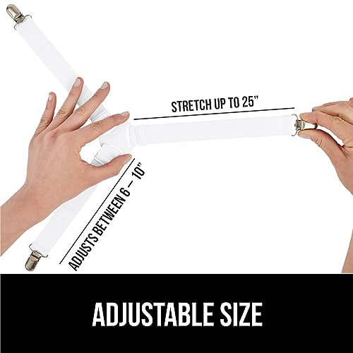 Gorilla Grip Bed Sheet Holders, Adjustable Elastic Straps with Metal Clips, 4 Pack White