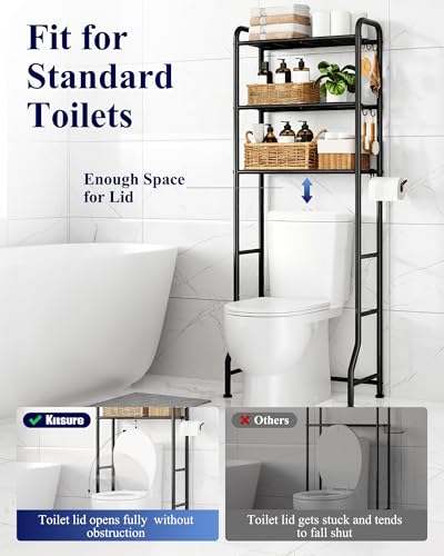 Kitsure 3-Tier Over the Toilet Storage Rack - Metal Bathroom Organizer, Black