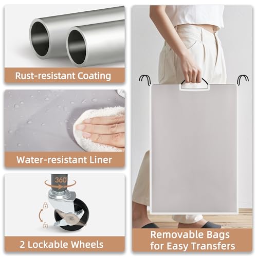 4-Section Laundry Sorter with Wheels, 180L Heavy-Duty Rolling Hamper Cart