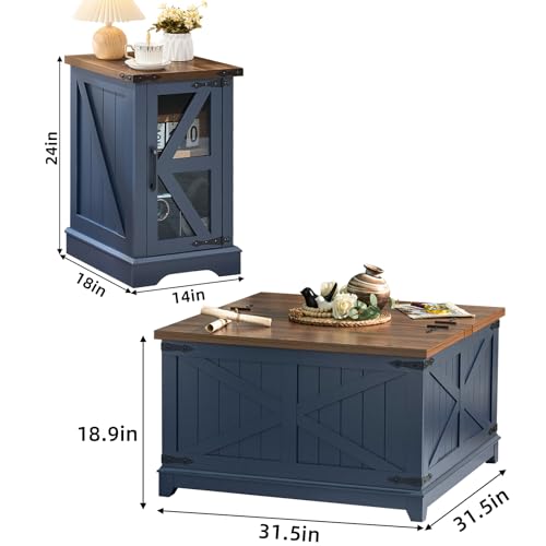 3-Piece Farmhouse Coffee Table and Nightstand Set with Hidden Storage
