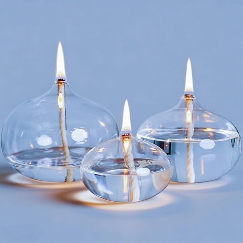 Set of 3 Refillable Borosilicate Glass Oil Lamps for Indoor Use