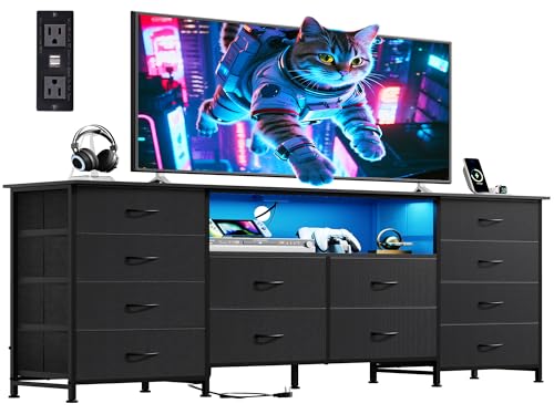 LED TV Stand Dresser with 12 Drawers and Power Outlets for 75-Inch TVs
