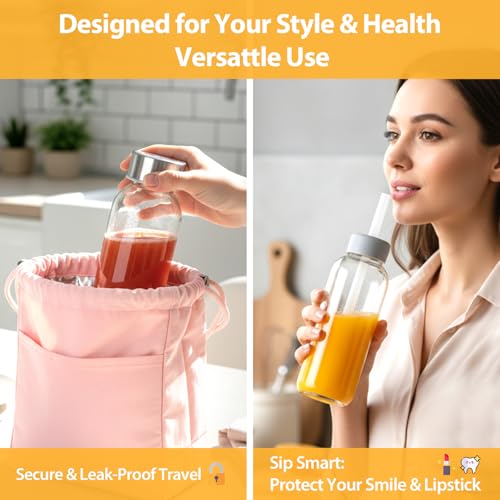 10 oz Glass Juice Bottles with Lids, 6 Pack – Leakproof Reusable Bottles