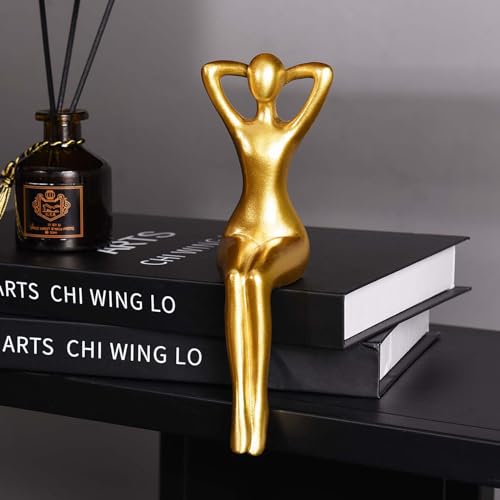 Abstract Gold Thinker Statue Set - Modern Resin Shelf Decor Figurines (3 Pc)
