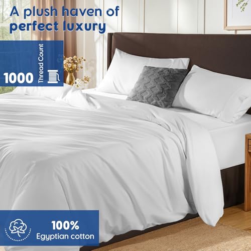 1000 Thread Count Egyptian Cotton King Duvet Cover Set - White